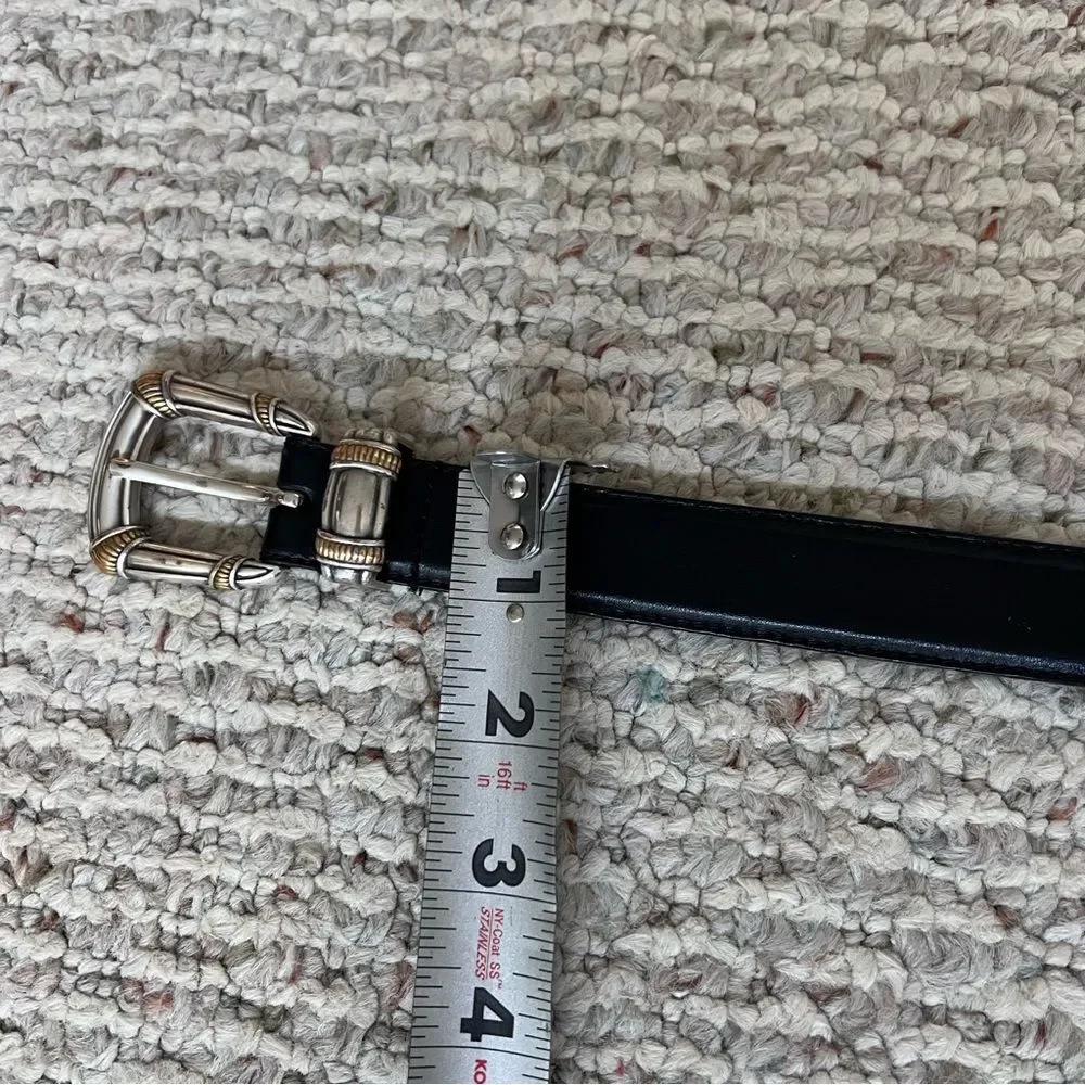 Vintage Fossil Black Leather Belt With Ornate Buckle